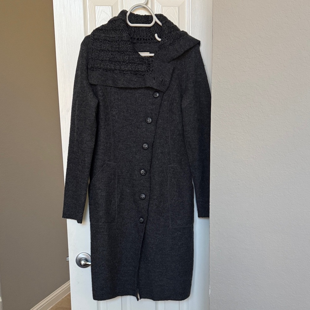 Anthropologie Dark Gray Button-Up wool Sweater Coat NWT
